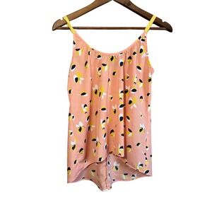 Collective Concept Tank Top Women XS Peach Pink Floral Zipper High Low Excellent